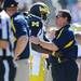 Michigan head coach Brady Hoke chats with quarterback Devin Gardner on the sidelines during the first half of the Outback Bowl against South Carolina at Raymond James Stadium in Tampa, Fla. on Tuesday, Jan. 1. Melanie Maxwell I AnnArbor.com